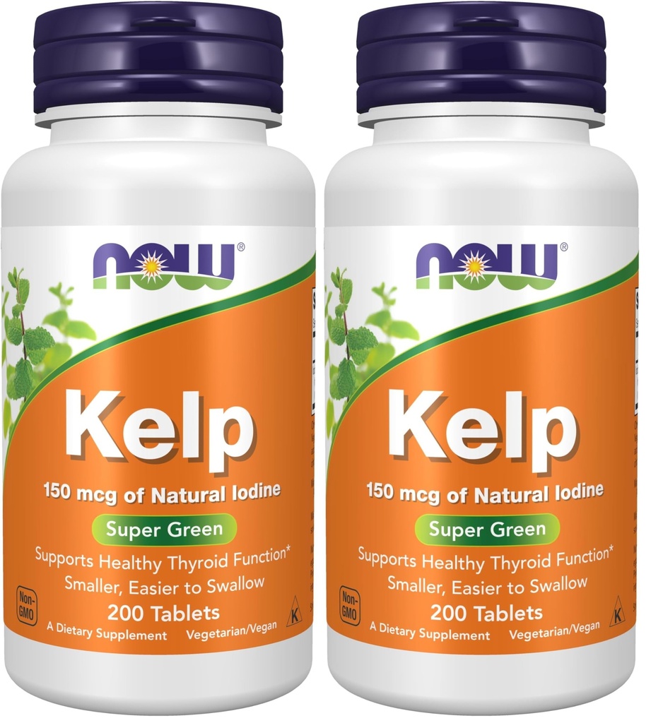 NOW Supplementen, Kelp 150 mcg van natuurlijke jodium, Makkelijker te slikken Tablet, Super Green, 200 tabletten (verpakking van 2)