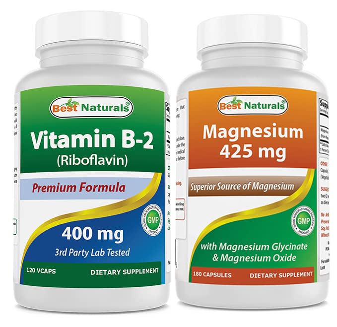 Best Naturals Vitamine B2 (Riboflavine) 400mg & Magnesium Glycinate 425 mg