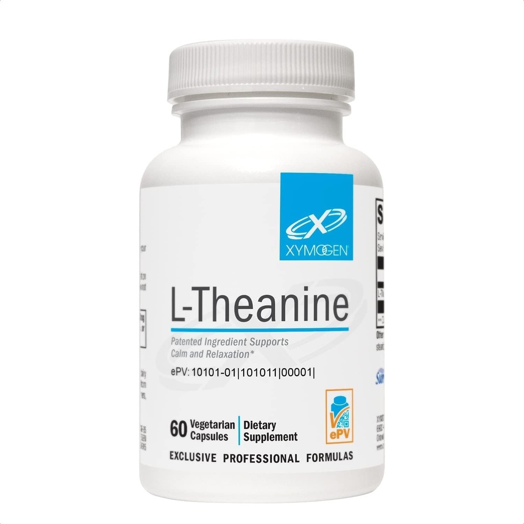 XYMOGEN L-Theanine - Gepatenteerde Suntheanine L theanine 400 mg per portie - Aminozuursupplement ter ondersteuning van rust + ontspanning zonder slaap, levergezondheid (60 capsules)