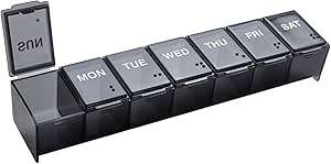 EZY DOSE Weekly (7-Dag) Dagelijkse pil geval, Medicine Planner, Vitamine Organizer, Supplement Container, Handig en gemakkelijk te gebruiken, Grote Compartments, Reizen Vriendelijk, Zwart, Made in de VS, BPA Gratis