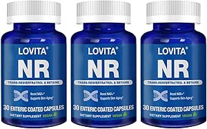 Lovita NR (Nicotinamide Riboside) 350 mg, NAD supplement met Trans-Resveratrol en Betaine, bevorderen NAD Plus niveaus, gezonde veroudering, 30 Vegan Enteric-Coated Capsules