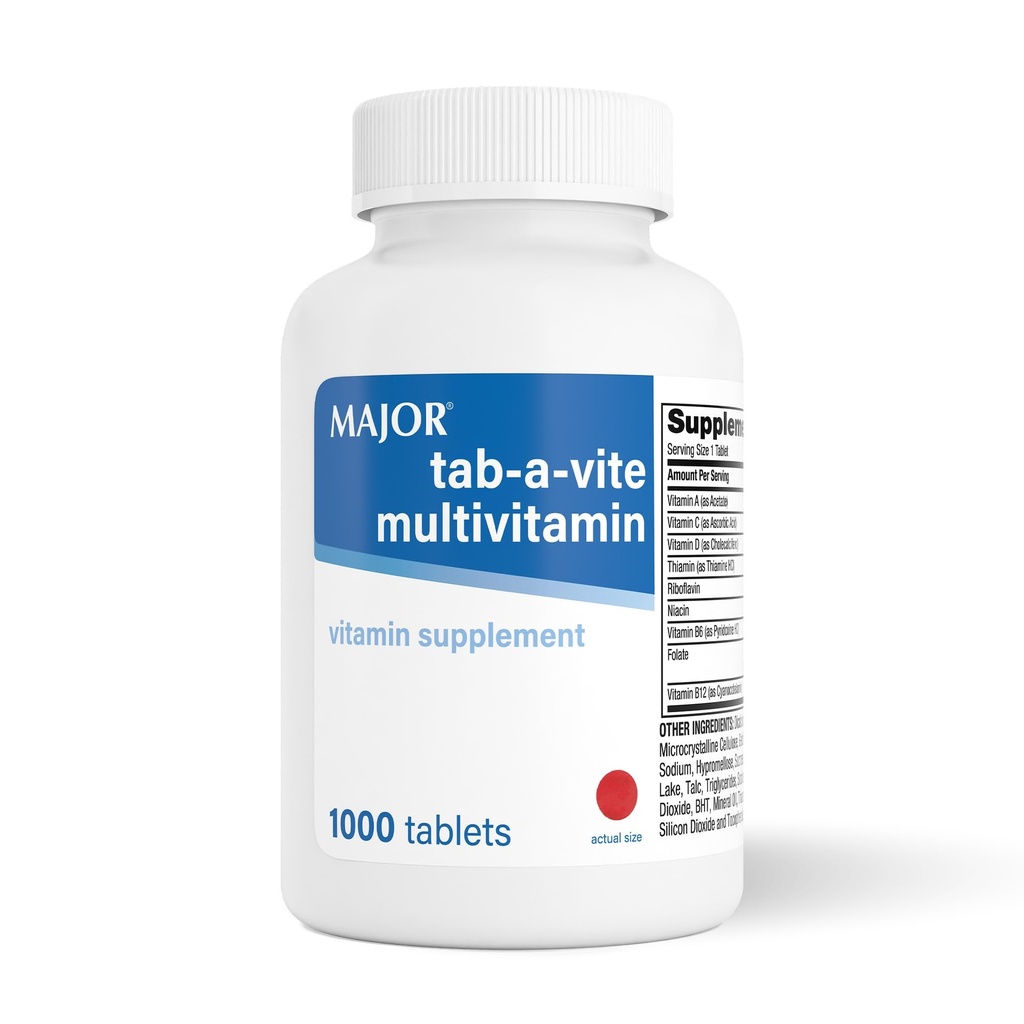 MAJOR Tab-A-Vite Multivitamine Tablets - Glutenvrije Multivitamine voor volwassenen, Ondersteunt Algemene Gezondheid, Multiminerale Supplement, 1000 Tellen