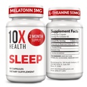 10X Health Slaapsupplementen voor volwassenen - 60 capsules - Melatonine 3mg, L Theanine, Magnesium Supplement, Magnesiumoxide voor diepe, betere rust & ontspanning - 3-in-1 natuurlijke slaapondersteuning
