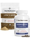 Echt Paddestoelen Vitamine D2, Gecheld Zink, Chaga, Reishi (120ct) en biologisch Leeuwen Mane Poeder (60 Servers) Bundel - Immuniteit en Cognitieve Ondersteuning, Verbeterde Absorptie - Veganistisch, Glutenvrij, Non-GMO