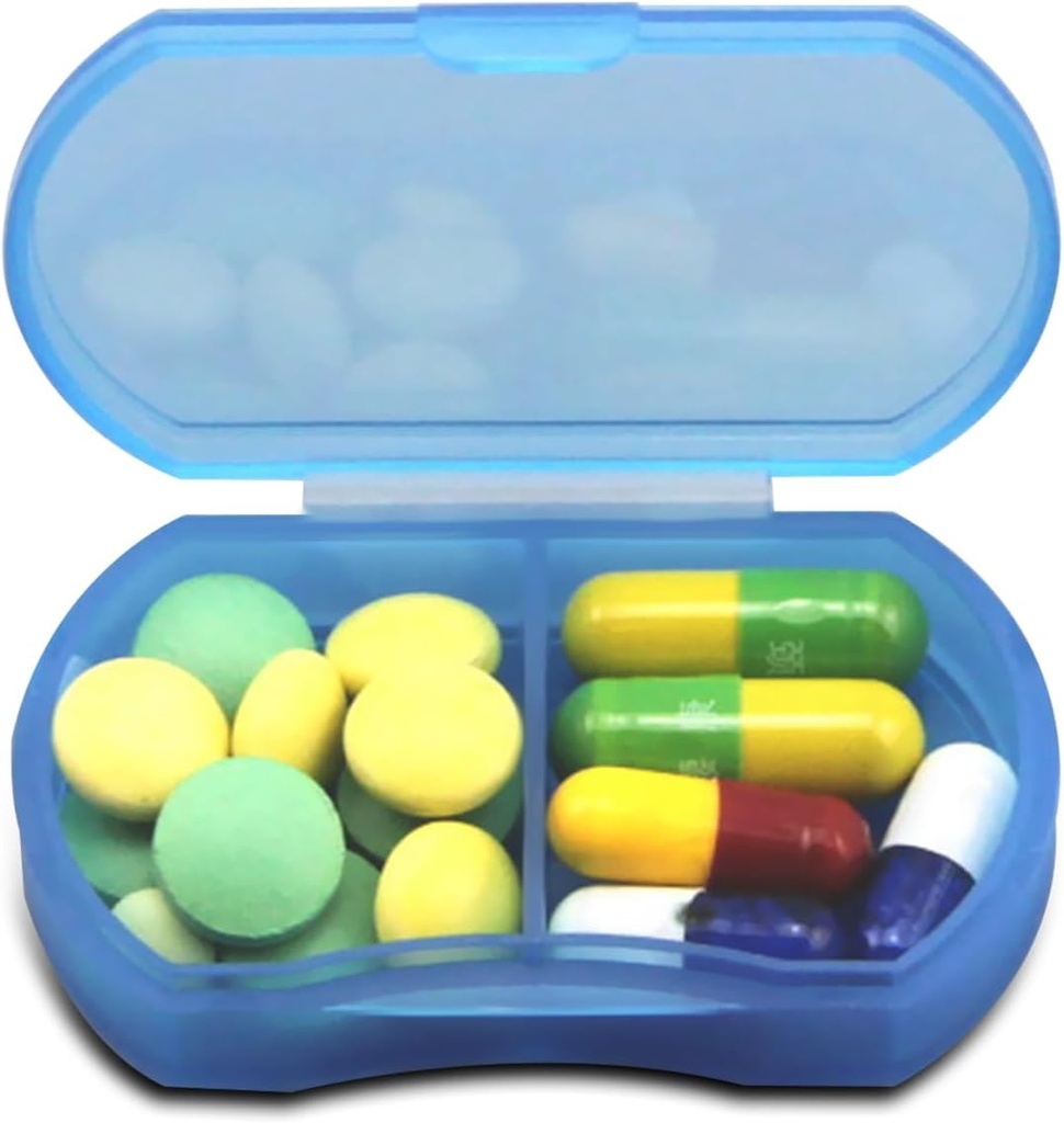 Pill Case voor Purse Small Pill Organizer Draagbare Reis Dagelijkse Pillen Containers AM & PM Mini Pill Box Vitamine, Visolie, Supplement houder (Blauw)