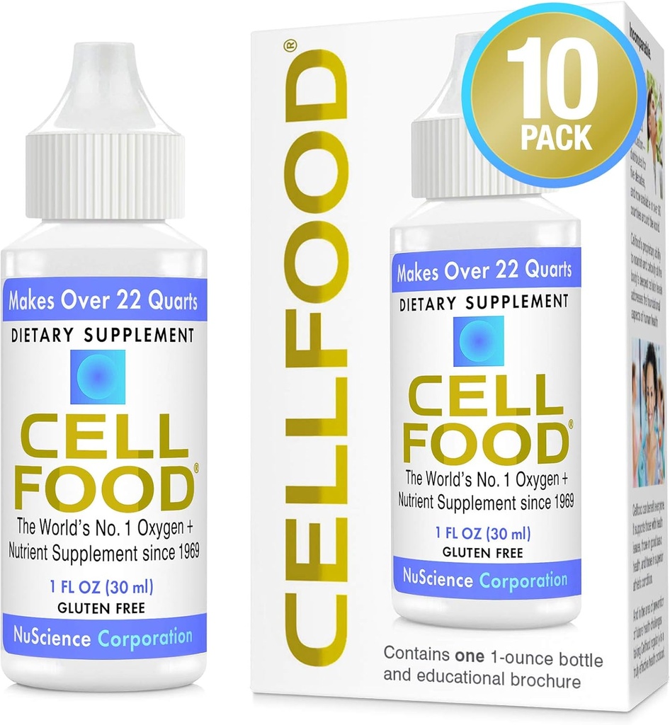 Cellfood Oxygen Boost - 1 fl oz, 10 Pack - Liquid Oxygen Supplement for Lymphatic Drainage, Altitude Disease, Jet Lag, Moeheid, Hoofdpijn & Energy - Glutenvrij, Cert. Kosher