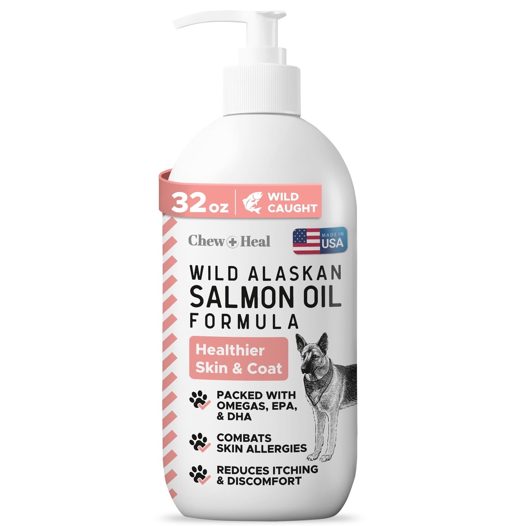 Wild Alaska zalm visolie voor honden - 32 oz. van Fish Oil Formula - Pump Cap Bottle - Bevat Omega-3 en 6, vitamine D, EPA, en DHA voor gezonde huid en jas