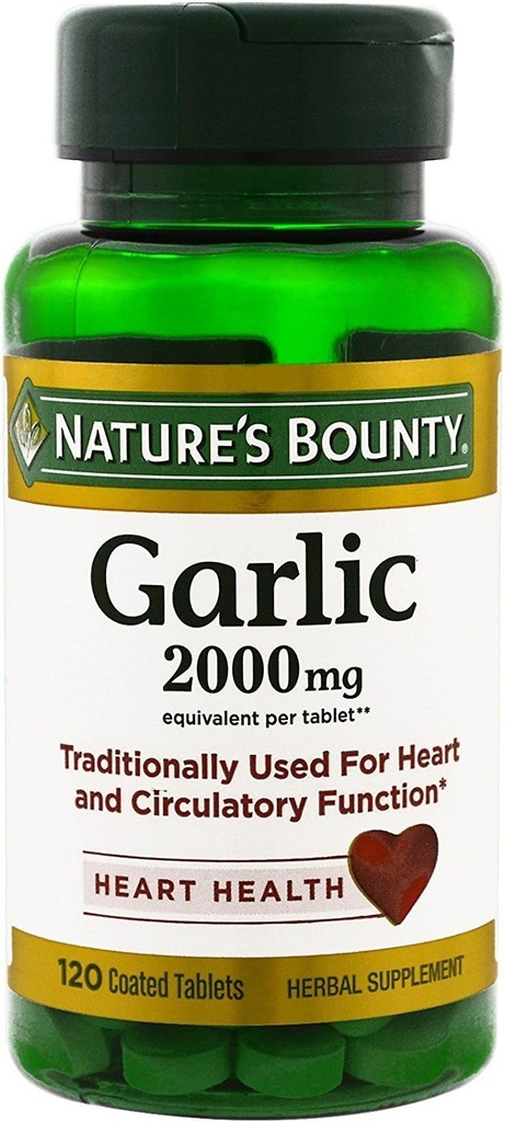 Nature's Bounty Knoflook, 2000mg, 120 gecoate tabletten (verpakking van 2), 2 flessen Elk van 120 tabletten