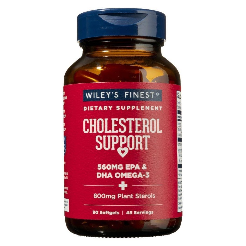 Wiley's Finest Wild Alaska Fish Oil Cholesterol Support - Heart Health Supplement for Men and Women - 560mg Omega-3s - 90 Softgels (45 Servings)