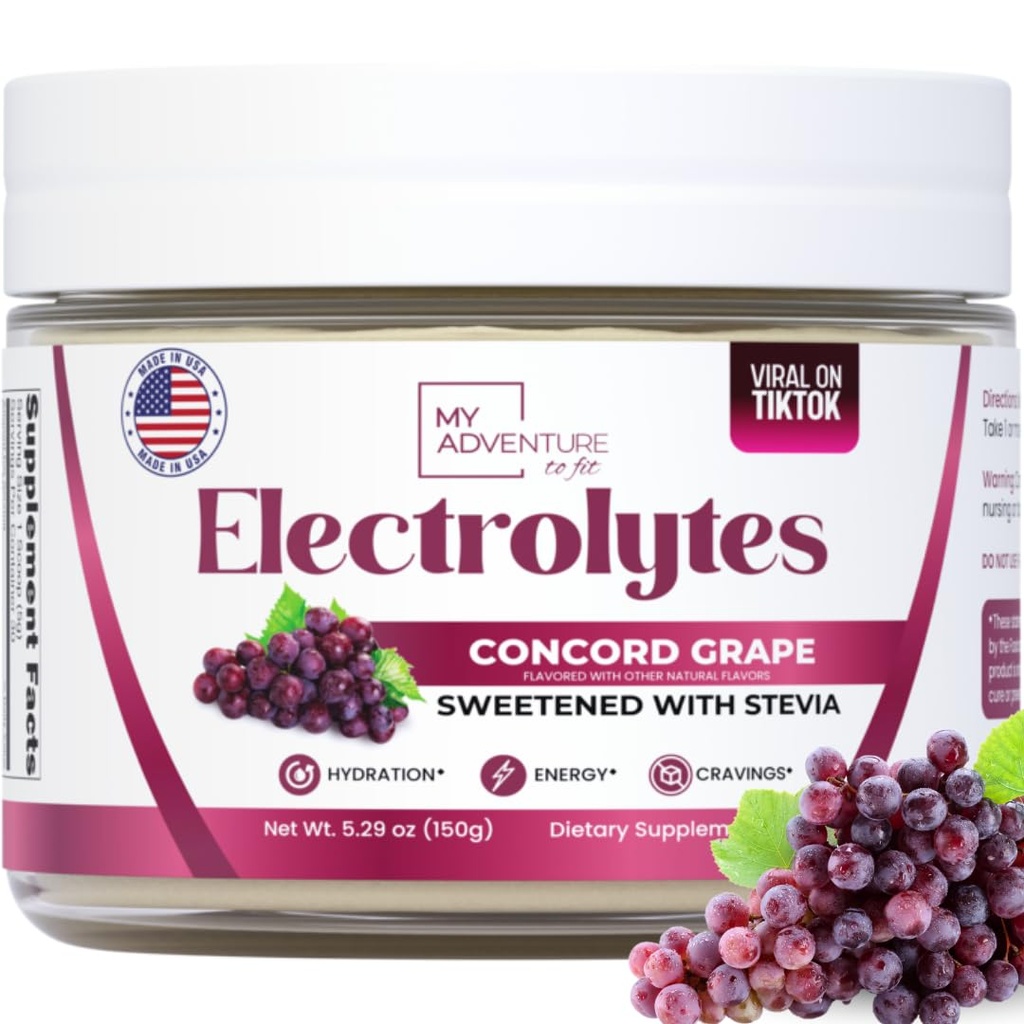Zero Sugar - Concord Grape Electrolytes Powder - Very Refreshing Hydration - Cafeïnevrije energie met alle natuurlijke ingrediënten - Vegan, Keto & Paleo - Suikervrije Elektrolyten Drinkmix - 30 porties