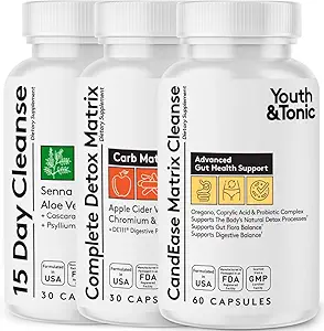 Youth & Tonic CandEase Matrix and Complete Detox Matrix and 15 Day Colon Cleanse Bundle 3 Pack