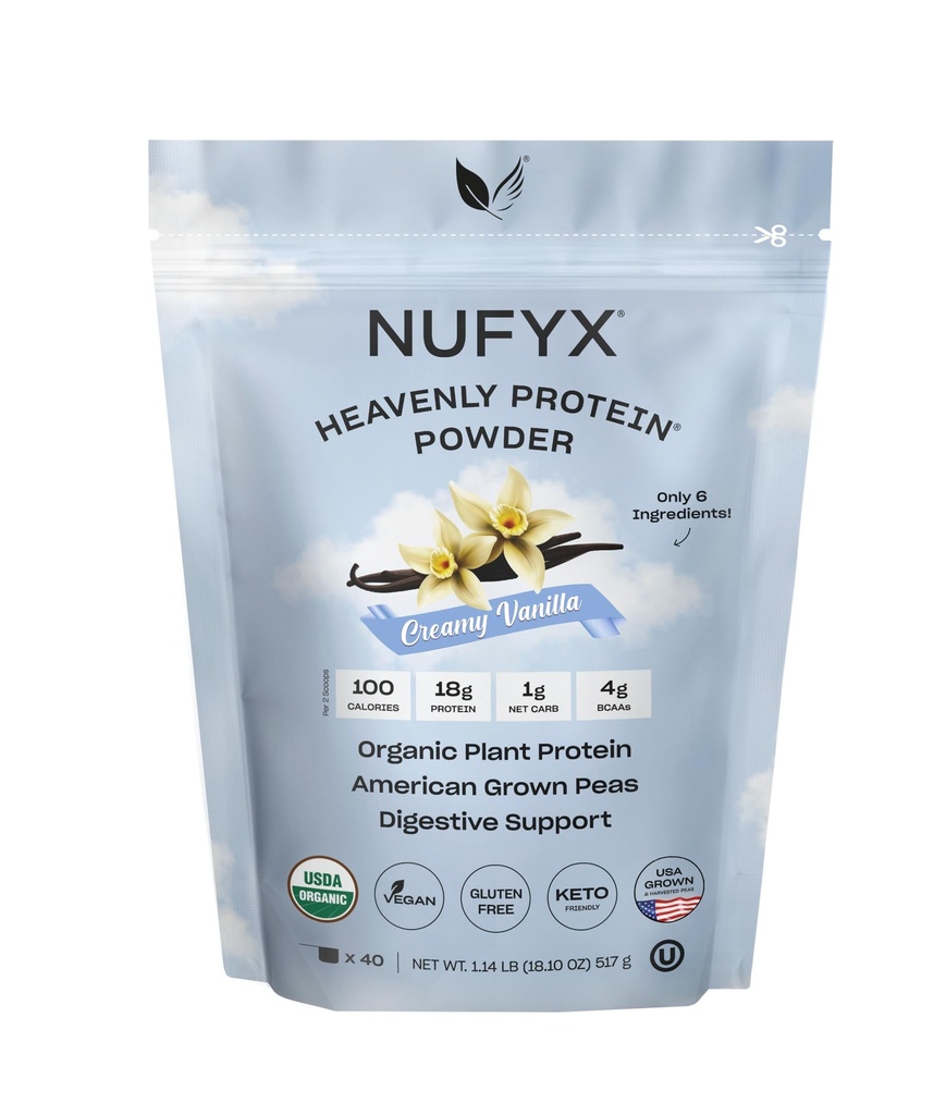 NUFYX® • Heavenly Protein® Powder • Wereldfijnste 100% biologische Amerikaanse geteelde erwten • Veganistisch • Glutenvrij • Low Carb (Creamy Vanilla, 40 scoops)