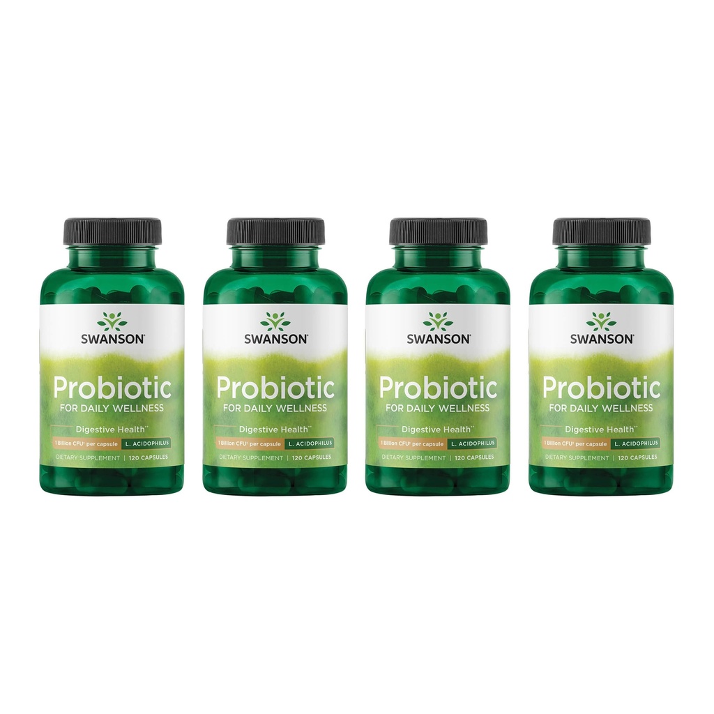 Swanson Probiotic - Digestive Health Supplement w/1 Miljard CFU per capsule - Natural Formula Support Bowel Regularity & Daily Wellness - (120 capsules) (4 verpakkingen)