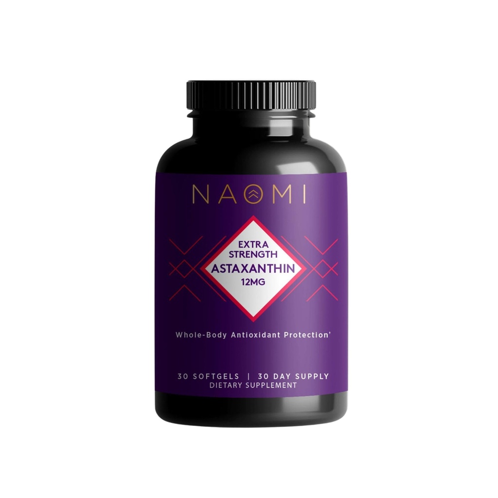 NAOMI Extra sterkte Astaxanthine Supplement 12mg - 3X Potency Antioxidant voor huid, oog, gewrichts- en hersengezondheid - 30 Softgels, Non-GMO