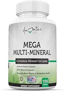 Aamatec Life Multi Minerals Supplement Complete Mineral Complex with Vitamine D3, Calcium, Magnesium, Zink & Jodium Bone, Muscle, Metabolisme & Immune Support Mega Multi-Mineral Supplement 100 Tablets