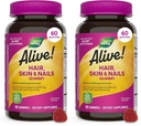 Nature's Way Alive! Hair, Skin & Nails Gummies, Advanced Beauty Formula*, with Biotin and Collageen, Strawberry Flavored, 60 Gummies (Packaging May Vary) (Pack of 2)