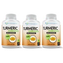 Kurkuma Curcumin Supplement - 2250mg/d - Veggie Caps - 95% Curcuminoïden met Black Pepper Extract (Bioperine) - 750mg Capsules - 100% Organisch - Meest Krachtig Kurkuma (Pack of 3)