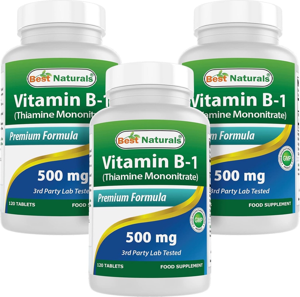 Best Naturals Vitamine B1 als Thiamine Mononitraat 500 mg 120 tabletten (120 telling (verpakking 3))