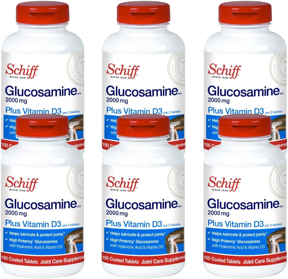 Schiff Glucosamine 2000mg met vitamine D3 en Hyaluronzuur, 150 tabletten - Joint Supplement (verpakking van 6)