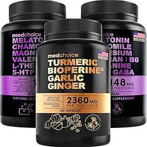 MEDCHOICE Kurkuma & Gember (120ct) en Slaap Melatonine (180ct) Supplement Bundle - Wellness Duo voor gewrichts-, spijsverterings-, slaap- en immuunondersteuning - Veganistisch, niet-GMO, glutenvrij