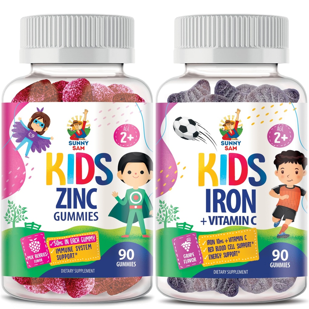 Iron Gummies for Kids & Zink Gummies for Kids. IJzervitaminen met vitamine C. Zink Kauwbare Gummy voor Immune Ondersteuning - Krachtige Natuurlijke Antioxidant Non-GMO Supplement voor kinderen Mannen Vrouw Volwassenen