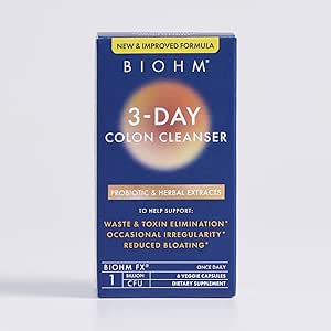 BIOHM 3 jours Colon Cleanse Detox avec des probiotiques et des extraits de plantes (6 capsules, 3 portions) soutient Constipation, Bloating Relief & Immune Health, Gut Cleanse pour les hommes et les femmes, non-OGM et sans gluten