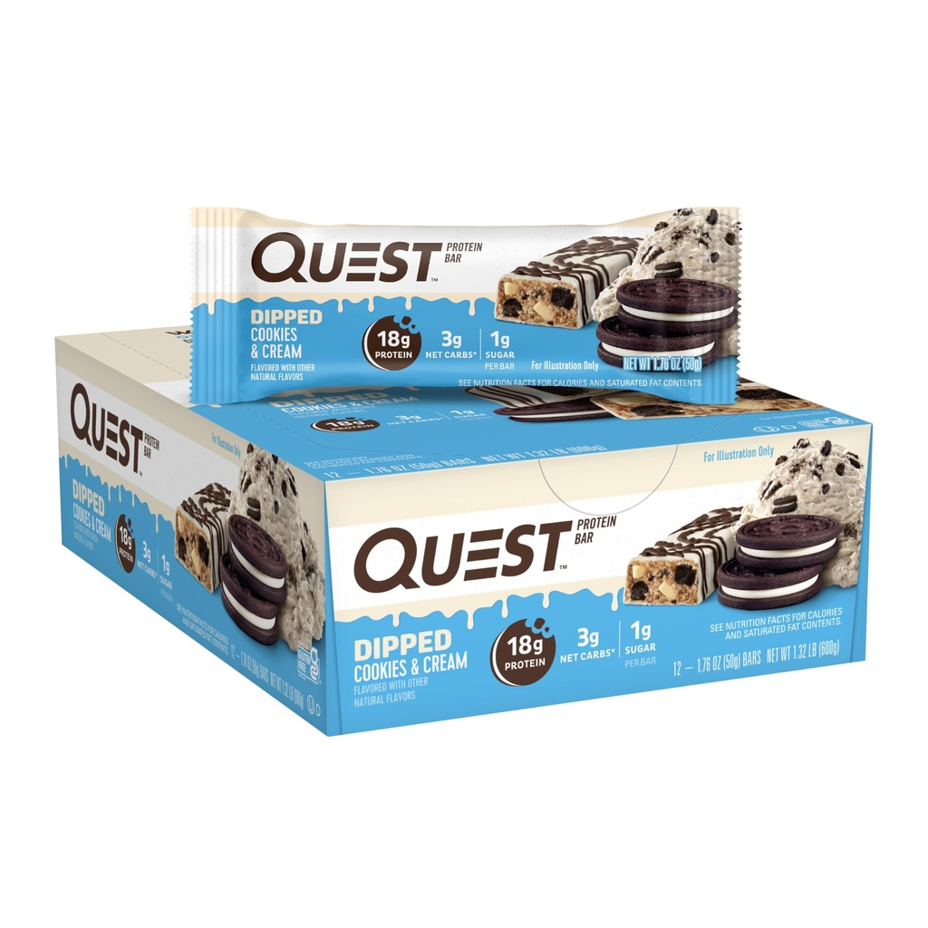 Quest Nutrition Dipped Chocolate Cookies & Cream Protein Bars, hoog eiwit, lage Carb, Glutenvrij, Keto vriendelijk, 12 Tellen