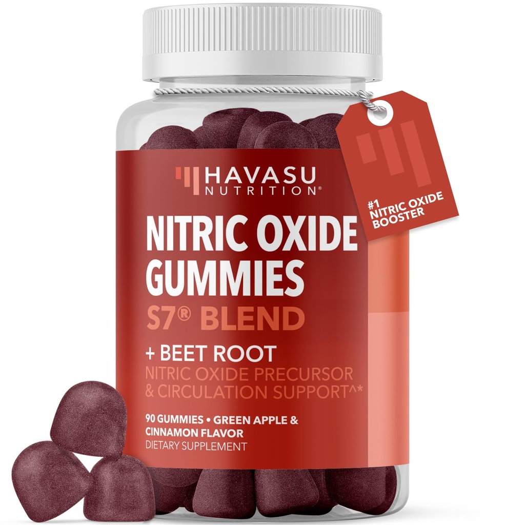 Gummies à oxyde nitrique pour les hommes et les femmes avec racine de L-Arginine et de betterave - NO Gummies pour l'endurance et la récupération - 90 Compte - Pomme verte et fleur de cannelle - Vegan, non-OGM, 1 mois d'approvisionnement