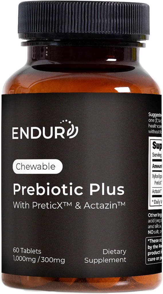 Endurance producten ENDUR Prebiotic Plus met Actazine & PreticX Complex, helpt u om licht, comfortabel en vertrouwen elke dag, Glutenvrij, 60 tabletten