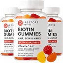 iRestore Haar Gummy Vitaminen, Vegan Biotin Gummies voor haar huid en nagels, Haargroei Gummies voor vrouwen & mannen, Biotin 10.000 mcg, 3PK