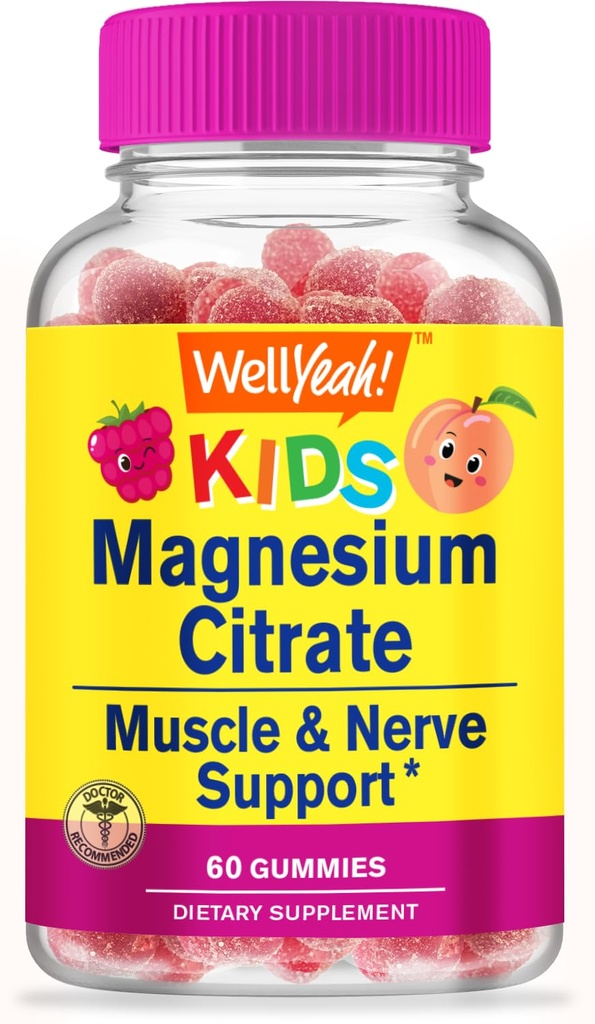 WellYeah Magnesium Citraat Gummies voor kinderen - Kauwbare Stress Relief Supplement voor kinderen - Natuurlijke Kalmte, Goede Ondersteuning, Non-GMO, Glutenvrij - Natuurlijke Smaken - 60 Gummies