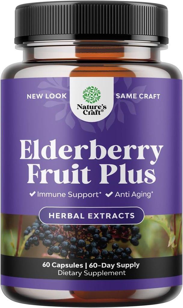 Zwarte Vlierbessen Capsules Antioxidant Supplement - Vlierbessen Immuun Ondersteuning Huidsupplement met huidvitaminen en Sambucus Extract - Immuun Systeem Ondersteuning