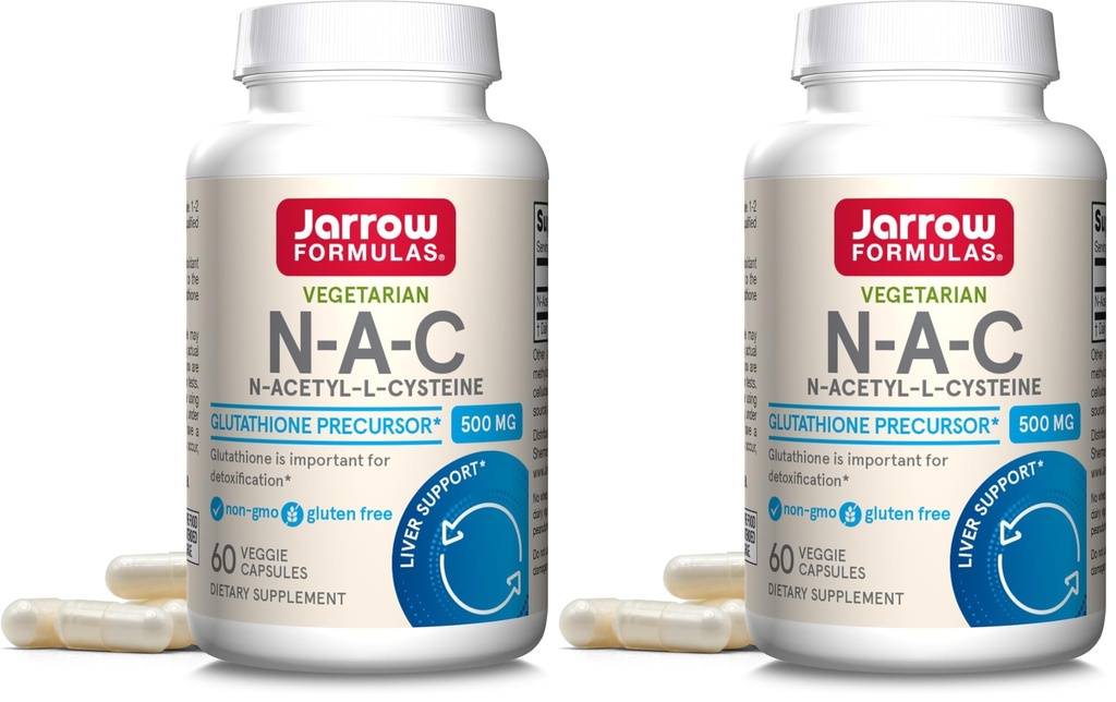 Formules de Jarrow N-A-C 500 mg - Supplément acide amino-oxydant soutient la santé cellulaire et la fonction hépatique - Précurseur au glutathion - Jusqu'à 60 portions (capsules de Veggie) (paquet de 2)