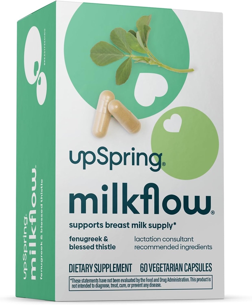 UpSpring Milkflow Lactation Supplement for Milk Supply Excrease, Borstvoeding Supplementen met Fenegriek & Gezegende Distel, Non-GMO, Borstvoeding Ondersteuning 60 Vegan Capsules