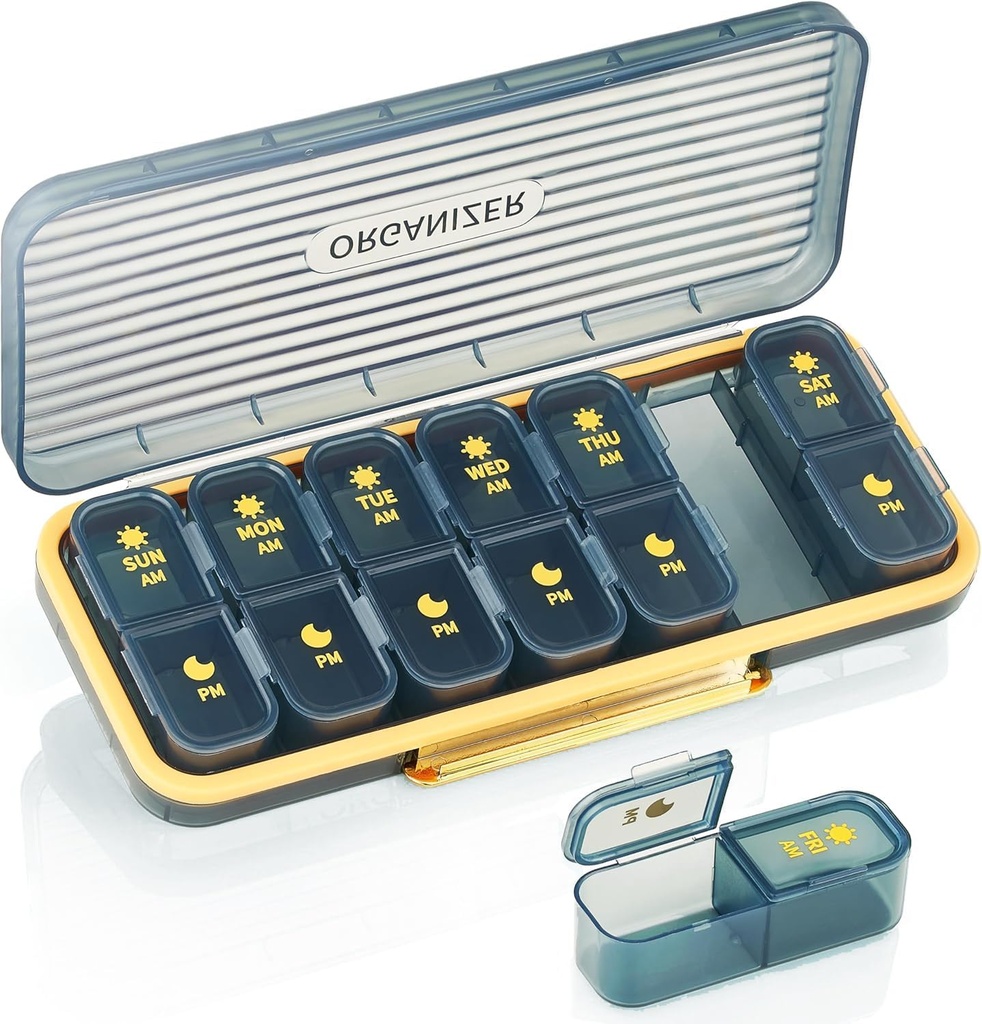 Wekelijkse pil Organisator 2 keer per dag - Pill Case Am Pm - Travel Pill Box 7 Day Draagbare dagelijkse vitamine Container esthetische geneeskunde Dispenser met 7 afzonderlijke afdelingen ochtend nacht supplement houder