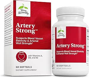 Terry Naturally Artery Strong - Cardio Health & Vasculaire Elasticiteit en Sterkte Ondersteuning - Cardiovasculaire Ondersteuning Supplement met Vitaminen A & D3 - Aids Blood Vessel Elasticity - 60 Softgels