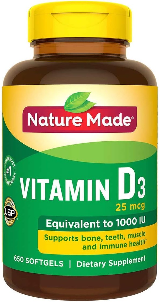 Nature Made Vitamine D3 25 mcg., 650 Softgels