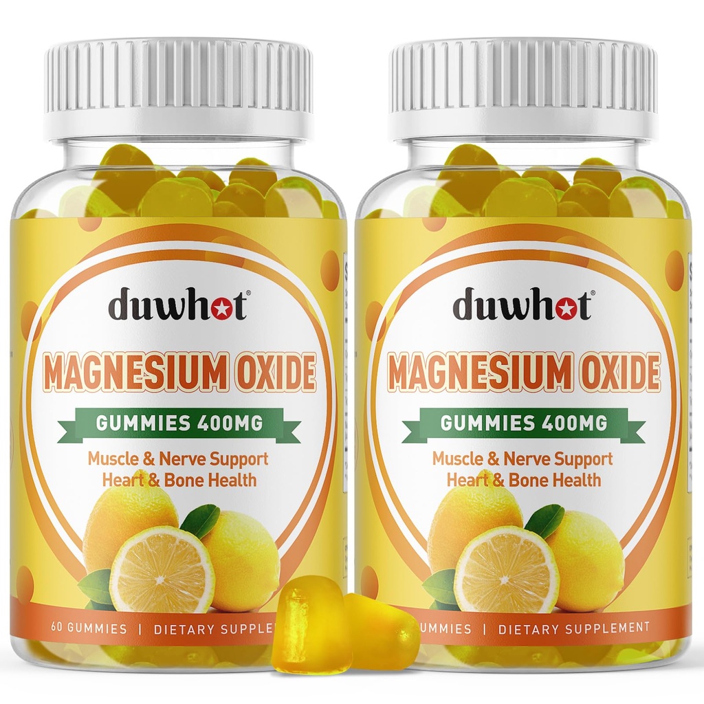 Magnesiumoxide Gummies 400mg, Magnesiumoxide Kauwbaar supplement voor volwassenen & kinderen, nerveus, spier, bot en hart ondersteuning, niet GGO, pectine, veganist, 120