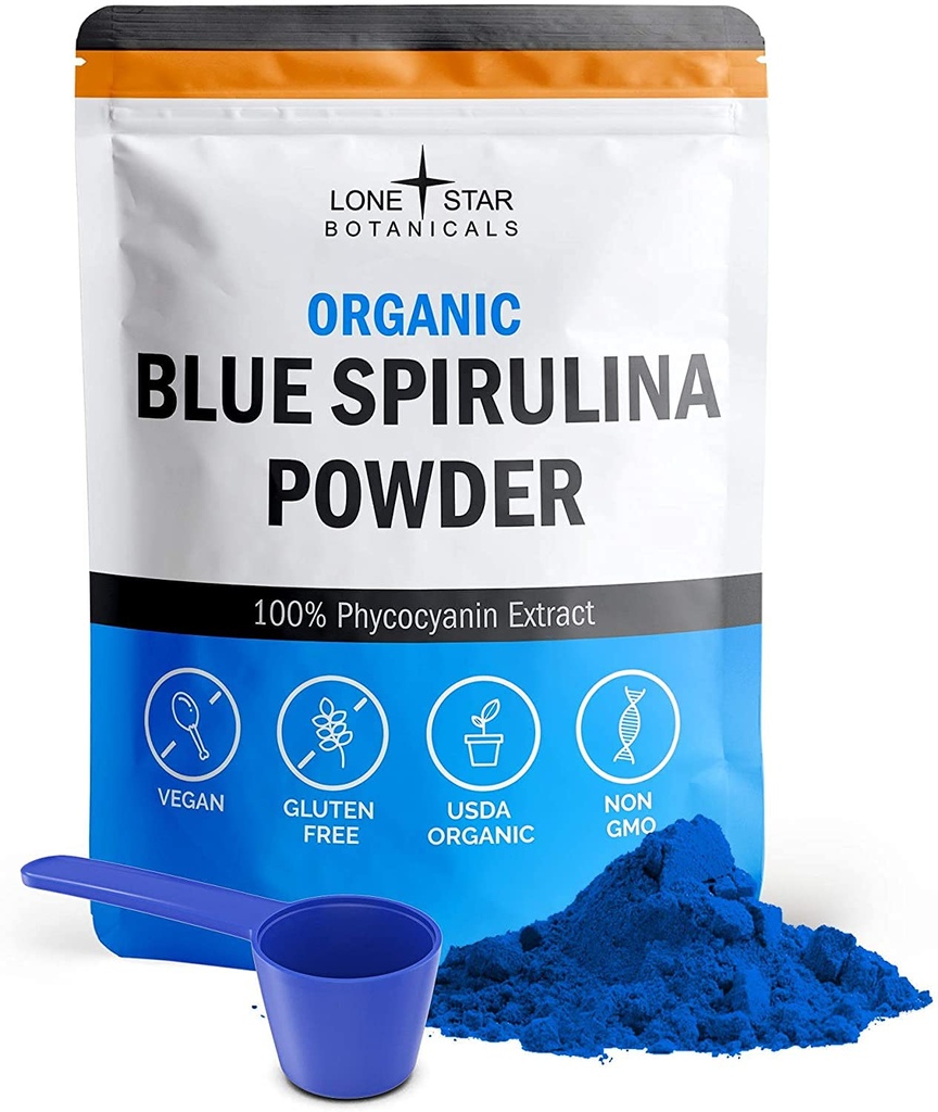 Lone Star Botanicals Organic Blue Spirulina Powder - 100% Pure Blue-Green Algen, No Fishy Smell, Vegan Superfood for Smoothies & Drinks, Non GMO, Glutenvrije, Veganistisch
