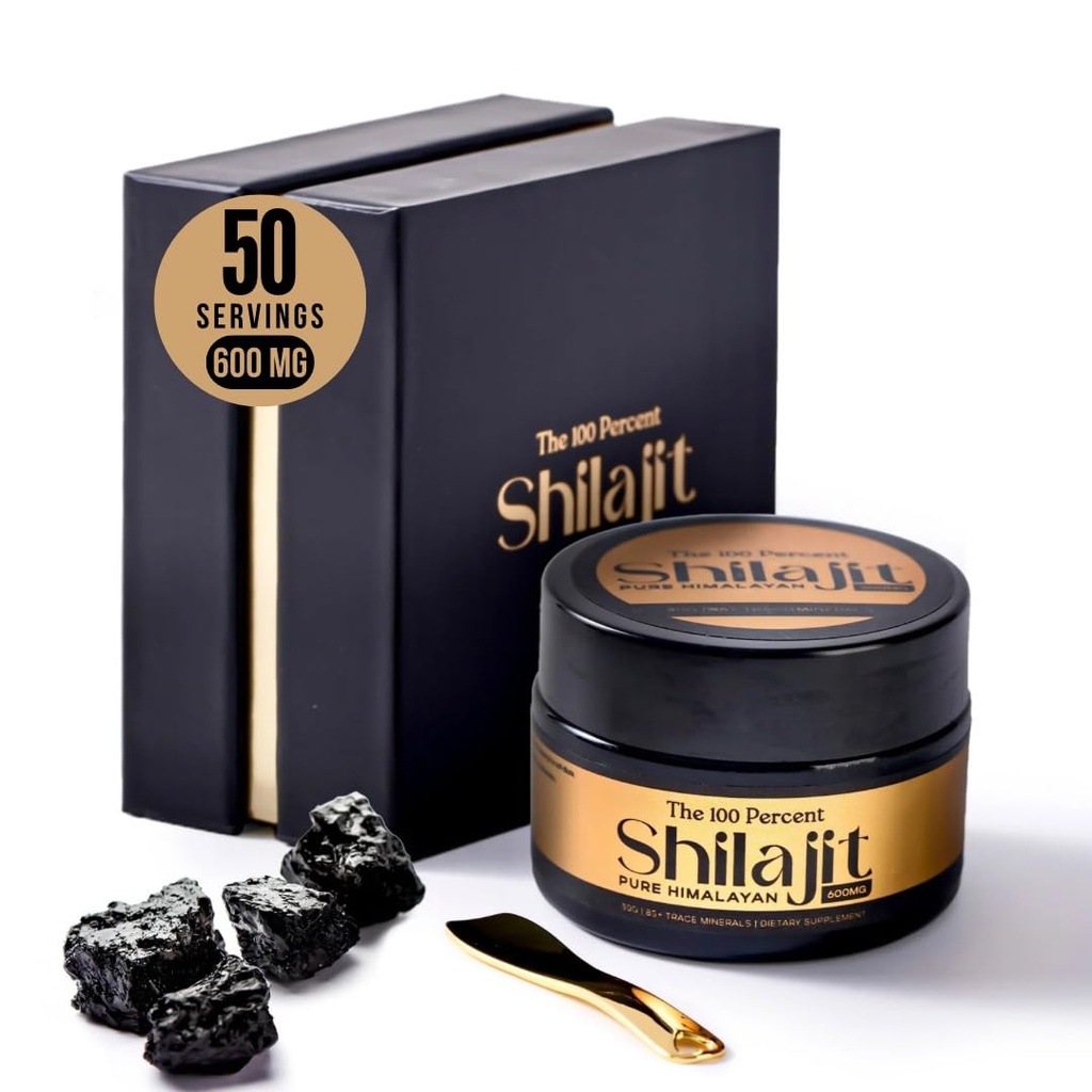 Pure Himalayan Shilajit pour hommes et femmes 600mg, 50 portions - grade d'or, test de laboratoire inclus, Acide fulvic de puissance maximale avec 85+ minéraux traces extraits de la plus haute altitude
