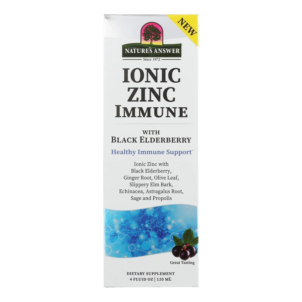 Nature's Answer Ionic Zink Immune with Black Elderberry 4 oz Extract with Slippery Elm, Echinacea, Astragalus, Sage 160 Serves per Bottle