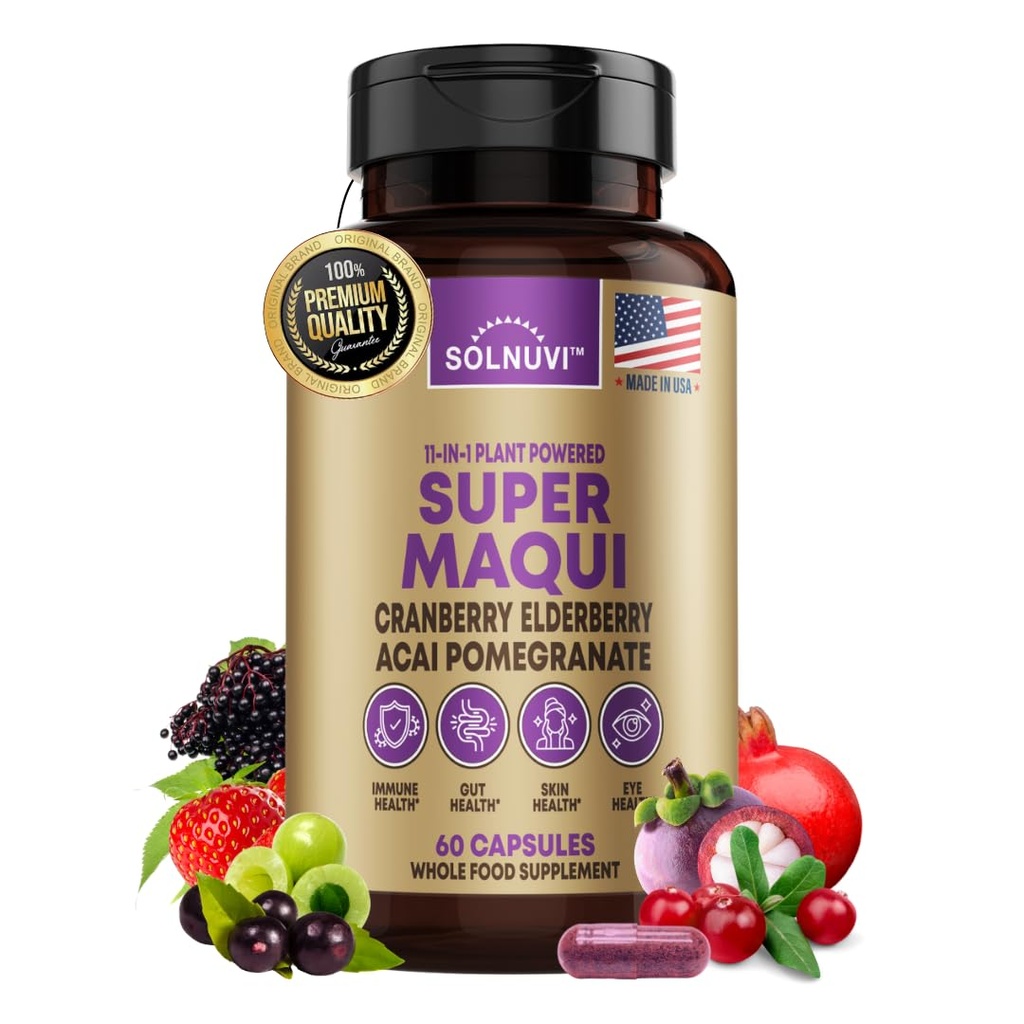 Capsules Bio Super Maqui Berry - Superfood Powder - Extrait de baies d'eau, canneberge, grenade, açai - Support des yeux et des dents secs, Santé Gut, Peau - 60 Capsules Vegan, Non OGM, Supplément sans gluten