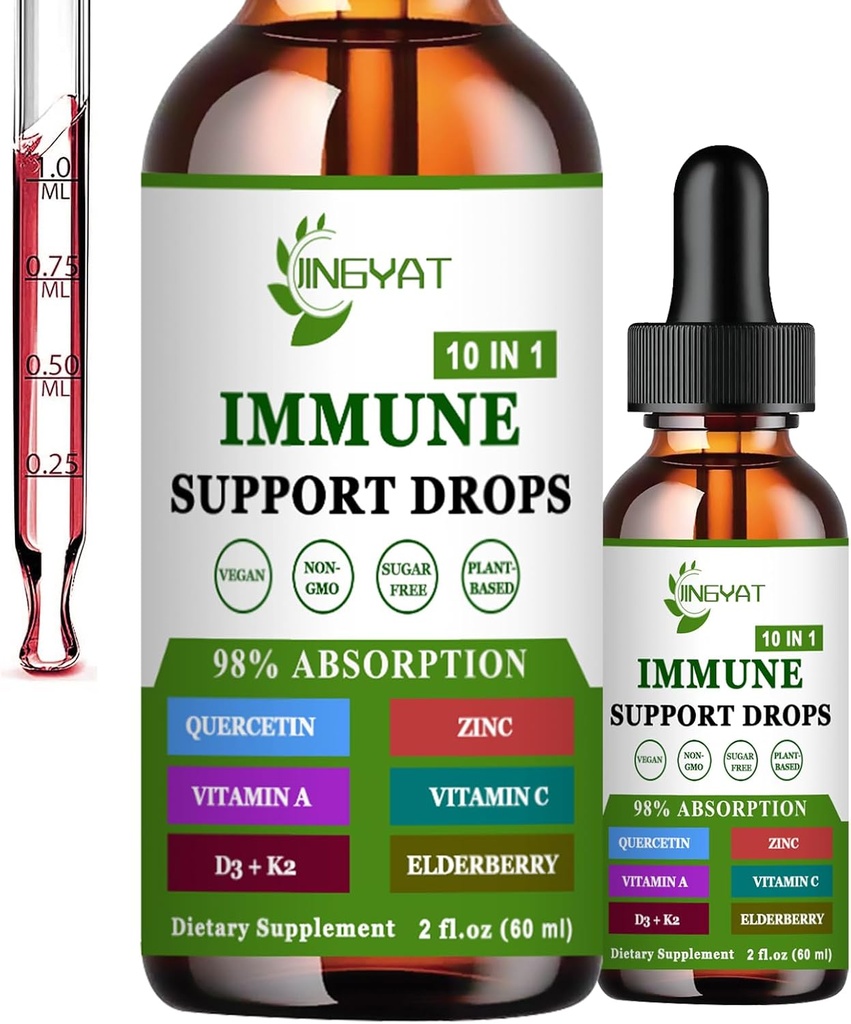 Zink quercetine met bromelaïne vitamine C D3 Liquid Drops Immuun Ondersteuning met vitamine A K2 Echinacea Chlorofyl en vlierbes - 10 in1 Immuun Defense Drops Complex for Immunity Health