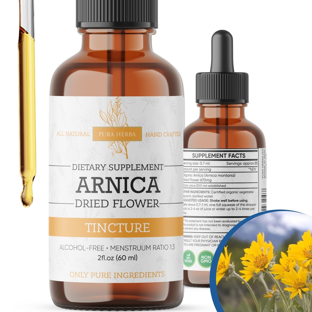 Extrait liquide d'Arnica – Sans alcool, végétalien, soutient la récupération musculaire et le confort articulaire, la teinture à absorption rapide, fabriqué aux États-Unis – 2 Fl Oz