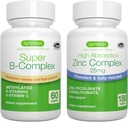 Complexe Super B-Complex + complexe de zinc Mélange végétalien, complexe Méthylé à libération prolongée B + 25mg Picolinate de zinc chélaté et bisglycinate avec cuivre, par Igennus
