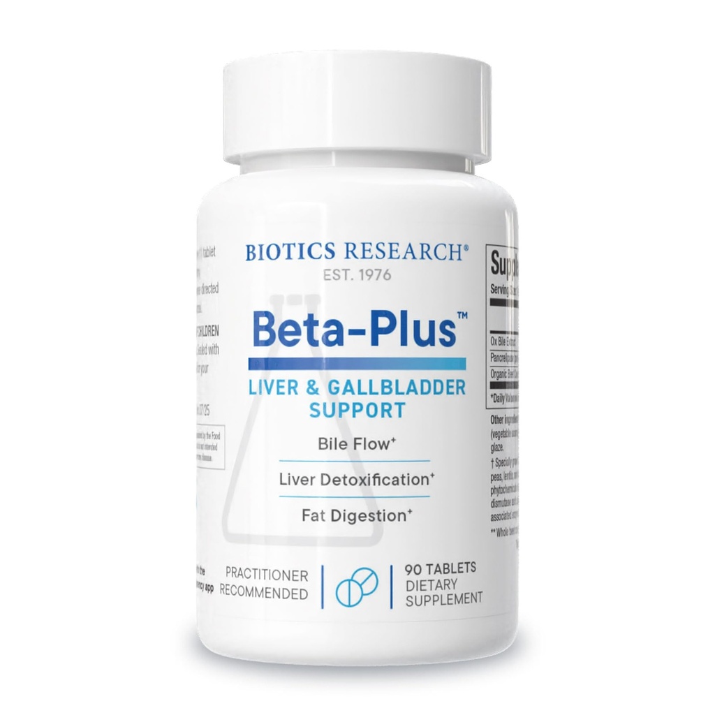 Biotica Onderzoek Beta-PlusTM Nutritional Ox Bile Zouten Digestieve Enzymen Supplement voor Bile Productie voor Geen Galblaas-Ondersteunt totale leverfunctie, Aids Fat Digestie, Levert Betaine 90 Tabs