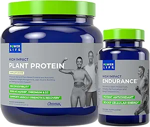 POWERLIFE High Impact Plant Protein (Vanilla - New Formula) met 3000 MG HMB, zonder suiker toegevoegd, non-GMO hoge impact endurance