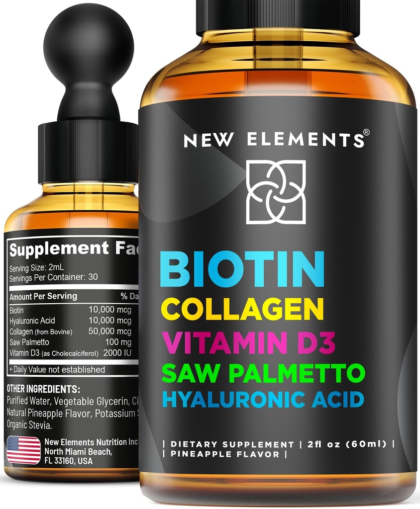 Liquid Biotin for Hair Growth Women & Men 10000mcg Biotin and Collageen Supplements with Saw Palmetto & Hyaluronic Acid 