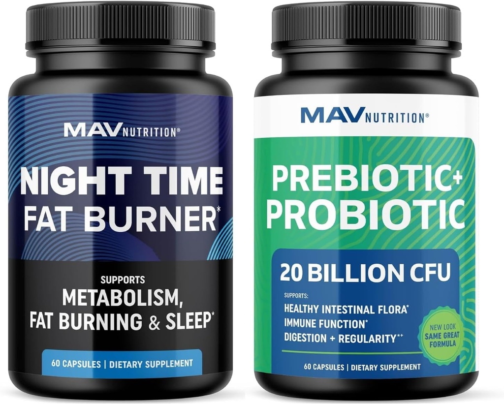MAV NUTRITION Night Time Fat Burner Capsules and Probiotic & Prebiotic Capsules 