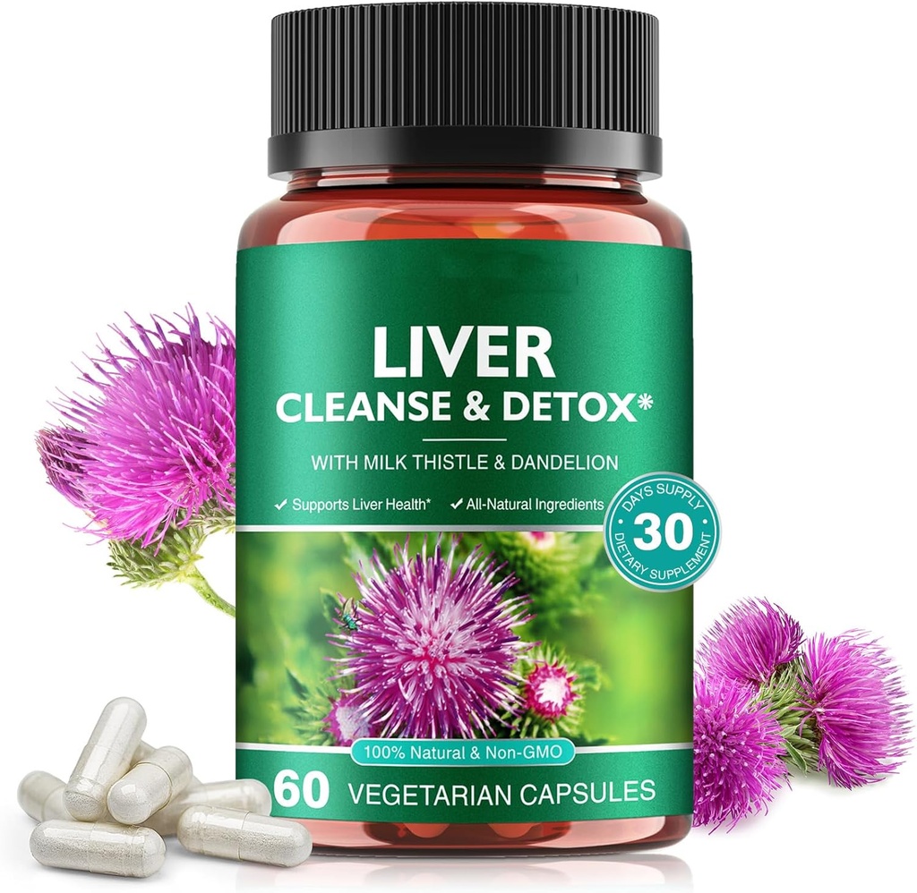 Leverreiniging & detox Pillen voor levergezondheid reparatie - met melkdistel Extract, paardenbloemwortel, gember, bietenpoeder en vitaminen - natuurlijke lever ondersteuning, 60 Vegan Capsules